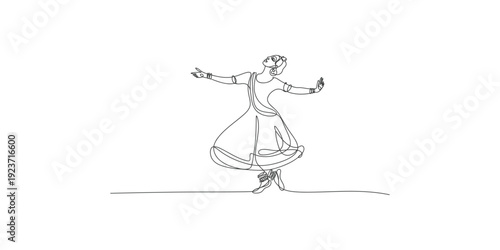 Hand drawn sketch of a traditional indian kathak dancer performing an elegant classical dance move