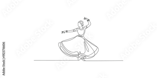 Hand drawn sketch of a traditional indian kathak dancer performing an elegant classical dance move