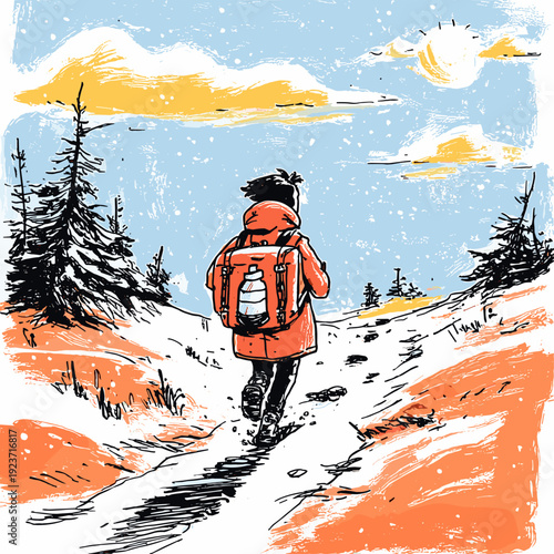 Snowshoe Hiker Trekking Through Fresh Powder