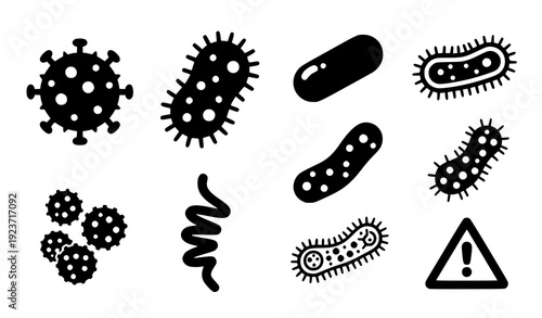 Virus Silhouette Icon Set Bacteria Germ Infection Symbol Black Vector Collection Transparent