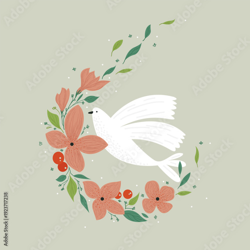 Vector drawing, Christian cross with flowers. Religious symbol, Easter holiday. Coloring book