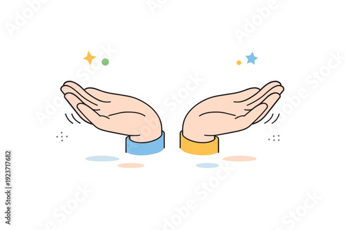 Hands and gestures. Open hands forming a welcoming or sharing gesture. Friendly interaction, openness, and connection shown without faces.