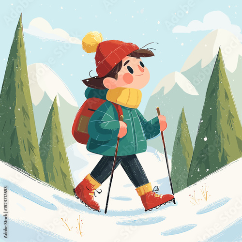 Solo Snowshoe Hiker on Quiet Winter Trail