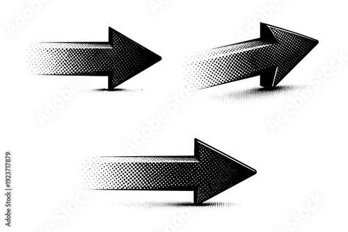 Arrow symbol A single arrow symbol displayed in three different views showing frontal, angled, and side-oriented positions with clear