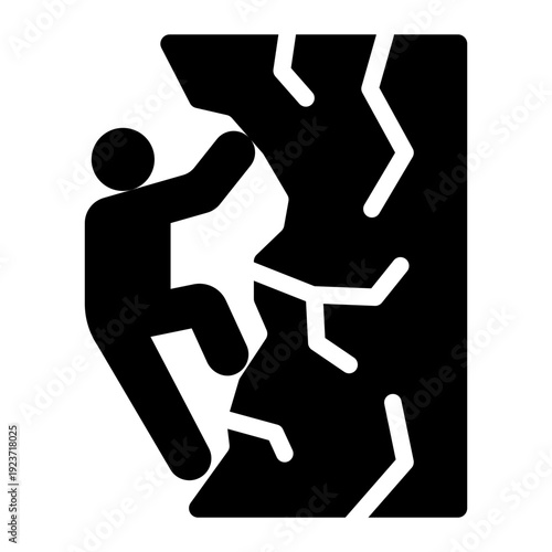 rock climbing glyph icon. wall ascent rope. mountain sport. extreme adventure