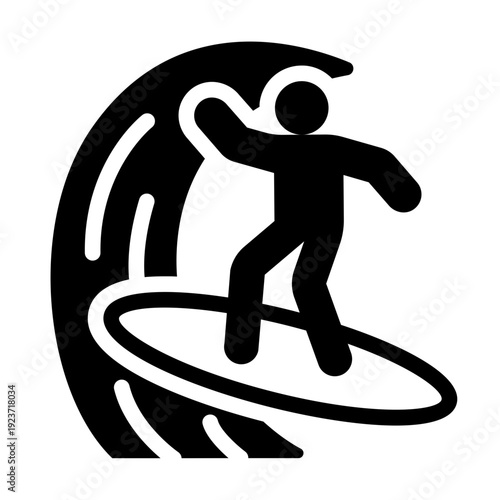 surfing glyph icon. ocean wave ride. water sport. extreme adventure