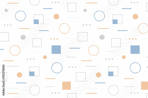 Minimal geometric repeat pattern. Circles, squares, and lines arranged evenly to create a timeless and versatile background. Calm structure, simplicity, and