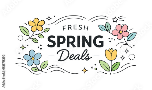 Fresh Spring Deals with Flowers and Stars Decorative Elements