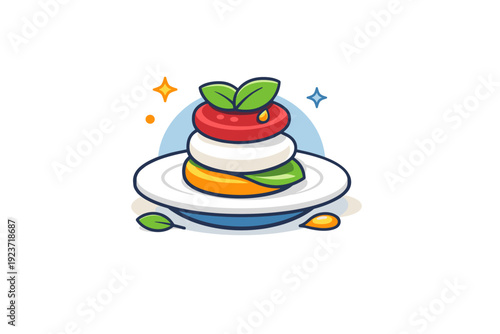 Modern Cuisine Artistry. Art of food styling for modern cuisine a calm concept badge with layered ingredients, plate geometry and subtle spark elements