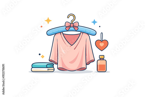 Silk Blouse Care. Using fabric hangers for delicate clothing items a calm wardrobe scene centered on a softly padded hanger supporting a silk blouse,