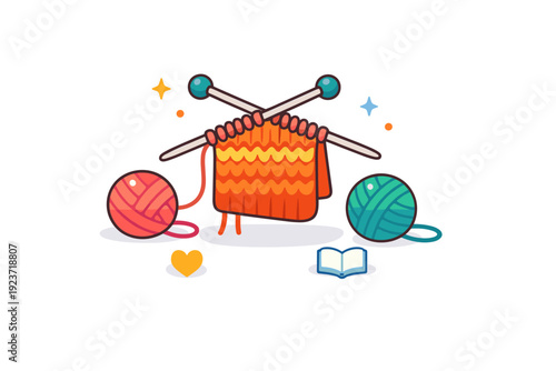 Knitting basics for beginners gentle introduction to needles and yarn with a simple scarf in progress, conveying calm learning and creative