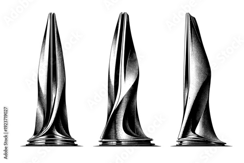 Skyscraper isolated futuristic tower. A futuristic skyscraper with tapered silhouette, unconventional geometry, smooth continuous surfaces,