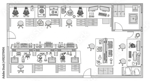 Detailed overhead view of a well-organized and functional kitchen layout.