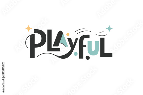 Playful Typographic Artistry. Playful lettering abstract layout. Simplified letter shapes mixed with curves and dots, forming a balanced and expressive