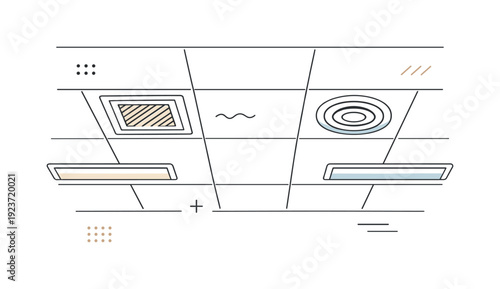 Ceilings as focus. A hospital, school, or office ceiling is depicted with acoustic tiles, fluorescent lights, or vents?emphasizing overlooked