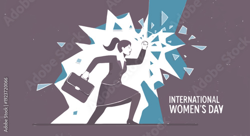 Confident businesswoman breaking through obstacles on International Women's Day