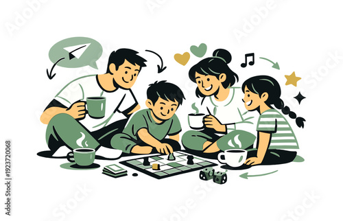 Small rituals, lasting memories. Family sitting together in the living room, board games and