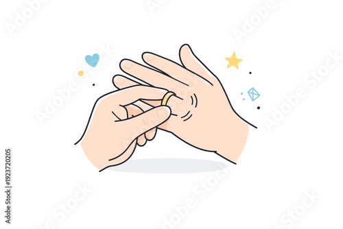 People hands fidgeting. A person twisting a ring on their finger, hands centered in the composition. Small repetitive gesture and calm