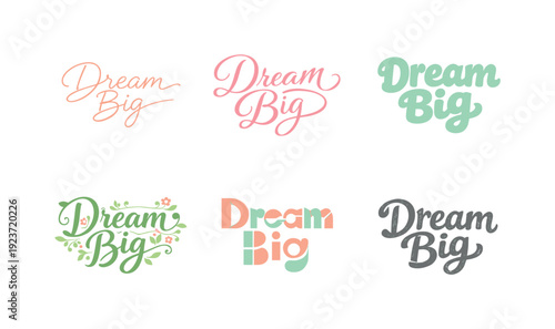 Calm pastel handwritten script. Set lettering. harmonious lettering variations of the same emblematic concept, each with different artistic