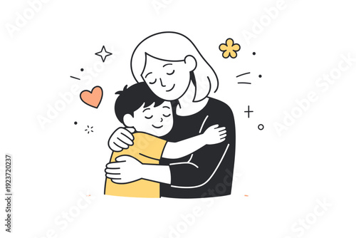 Mother?s Day appreciation. A warm editorial scene of a mother and child sharing a gentle hug, expressing love, care, and gratitude. The mood feels soft,