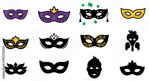 Colorful carnival mask collection with festival faces and party icons