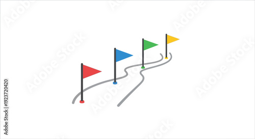 Flags on a winding road path.