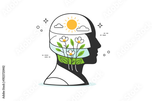 Abstract surreal portraits with spring motifs. Portrait with transparent layers revealing stems, blossoms, and sunlight inside the figure.