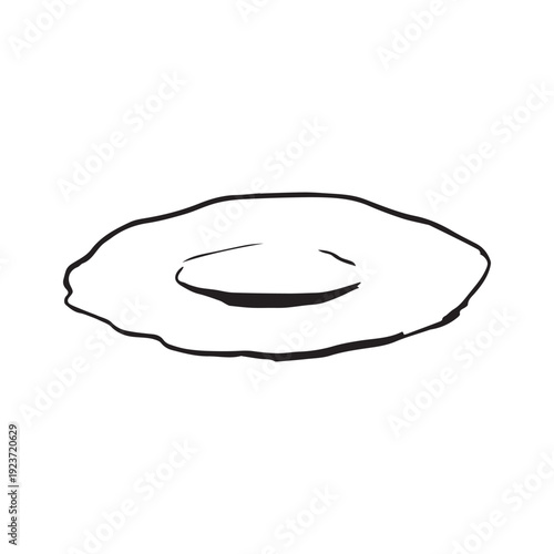 Hand drawn ceramic plate sketch, vintage rustic dish top view, simple empty plate, kitchenware line art, black ink isolated on white background