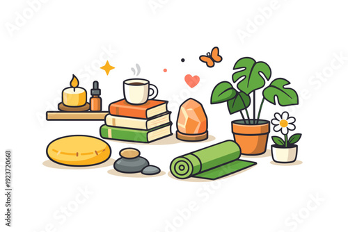 Cozy Spring Interior. Spring slow living cozy interior with plants, books, and soft light, symbolizing balance, intentional living, and seasonal