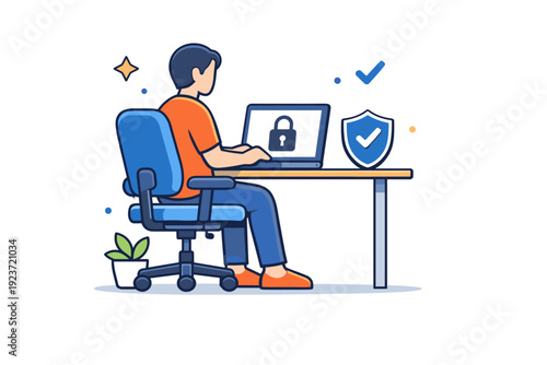 Workplace safety for remote employees ensuring comfort and protection at home a person working at a desk with ergonomic chair, secure laptop