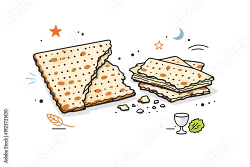 Passover matzah texture details. Broken matzah pieces revealing thin layers and rough edges, natural imperfection and authenticity, calm documentary-style