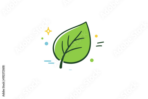 Eco-friendly leaf icon. A simple green leaf with subtle abstract lines and dots around it, symbolizing sustainability and care for the