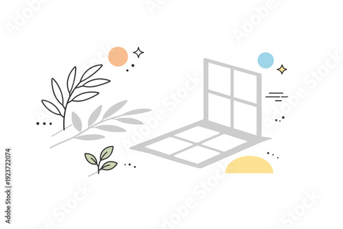 Abstract wall shadows scene. Plants or window frames creating soft geometric shadows across a flat surface. Natural rhythm and quiet visual poetry. Minimalist