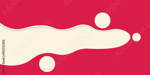 Abstract pink background with beige fluid wave shape in paper cut style. Modern 3d layered design with soft shadows and copy space.