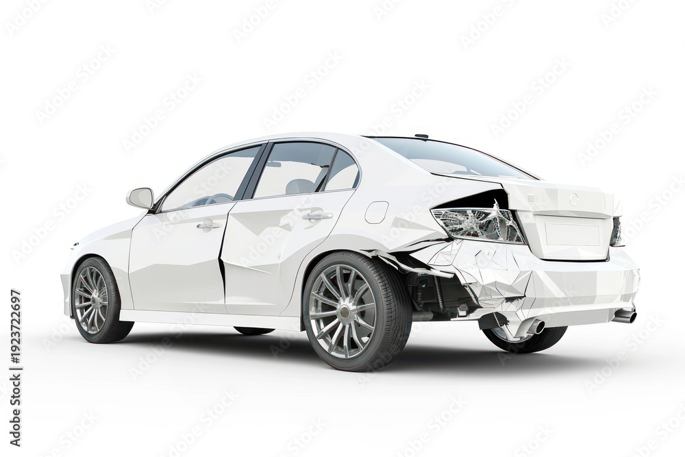 Fototapeta premium Damaged white car accident illustration