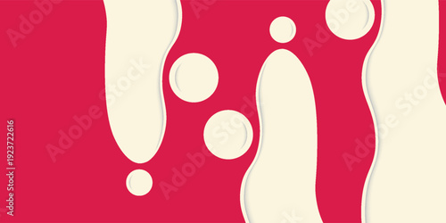 Abstract pink background with beige fluid wave shape in paper cut style. Modern 3d layered design with soft shadows and copy space.