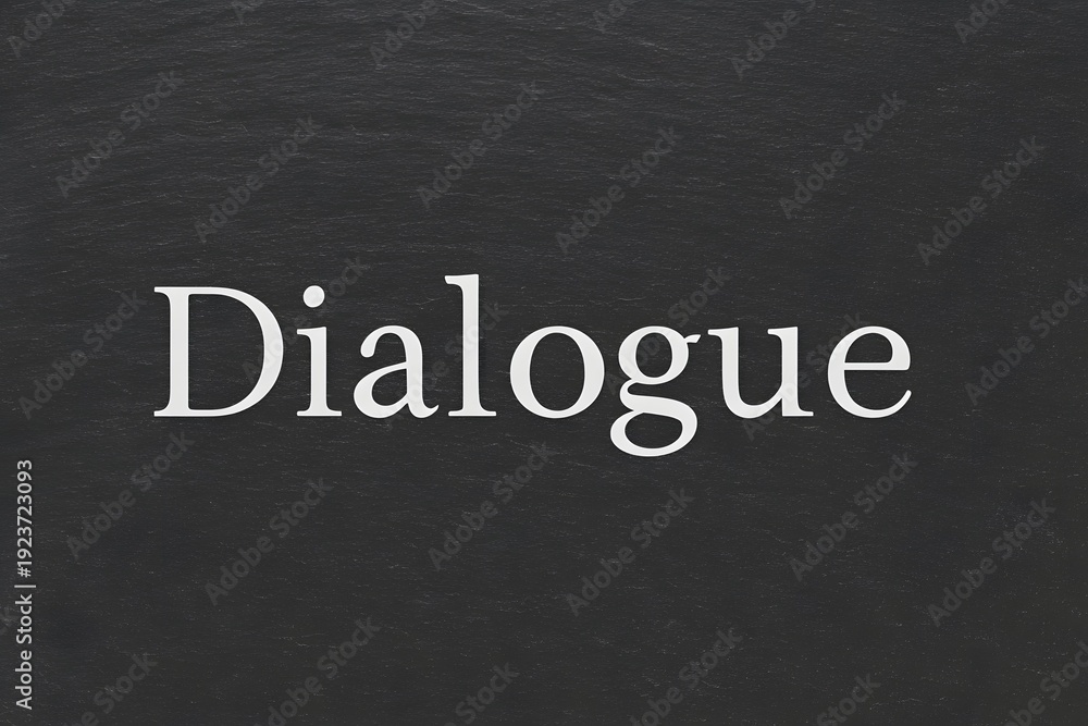 Obraz premium dialogue in bold serif font white text on a minimalistic dark slate background centered layout clean design emphasizing clarity and connection reflecting thoughtful conversation and exchange