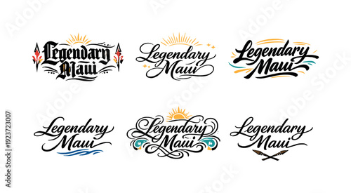 Legendary Maui. Create a calligraphy lettering illustration of the phrase: Legendary Maui.