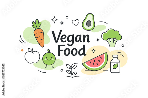 Vegan food. Abstract editorial background with soft organic shapes inspired by fruits and vegetables, conveying freshness, kindness, and