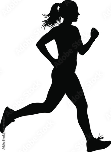 Female runner silhouette demonstrates active exercise motion at a steady.