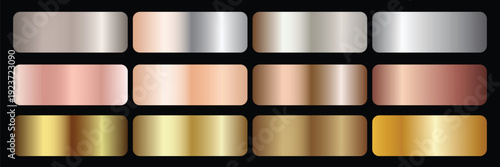 Collection of gold silver bronze and rose gold gradient texture background vector