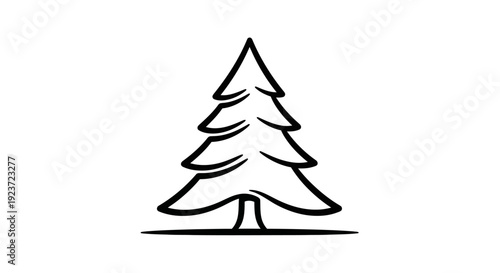 A simple, hand-drawn black and white illustration of a coniferous tree.