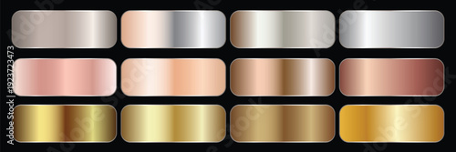 Collection of gold silver bronze and rose gold gradient texture background vector