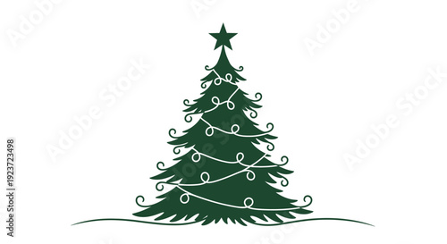 A beautifully decorated Christmas tree with a star on top and string lights, set against a white background.