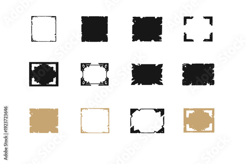 Faded Poster Frame. Icon set. Set Logo of Faded Poster Frame: aged poster margin. harmonious logo variations of the same emblematic concept,