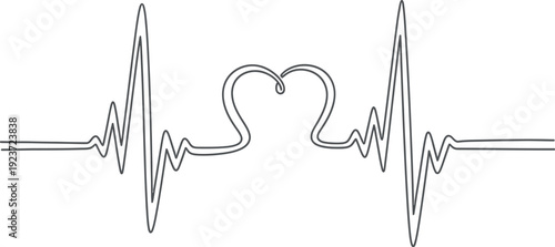 Heartbeat with heart symbol, EKG line art