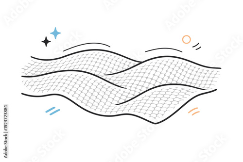 Textile surface illustration. Close-up fabric texture with gentle waves and a smooth woven structure. Soft, tactile mood emphasizing comfort