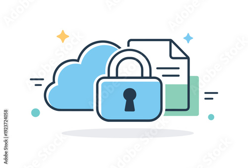 Cloud security and data protection concept with padlock and document icon