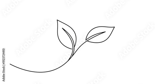 A minimalist line drawing of two delicate green leaves emerging from a single stem.