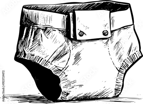 A classic white diaper with a blue belt, ready for a day of adventures.